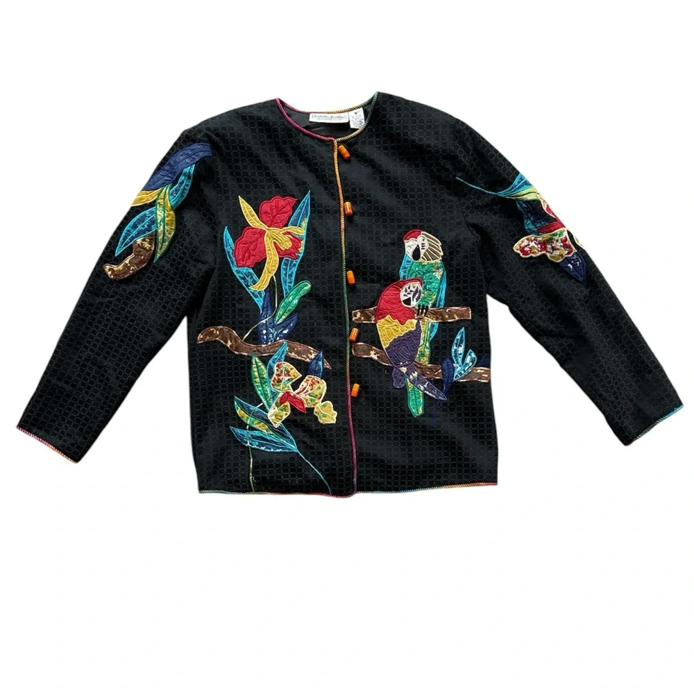 Drapers & Damons Vintage‎ Jacket Black Embroidered Parrot Toggle Womens Small